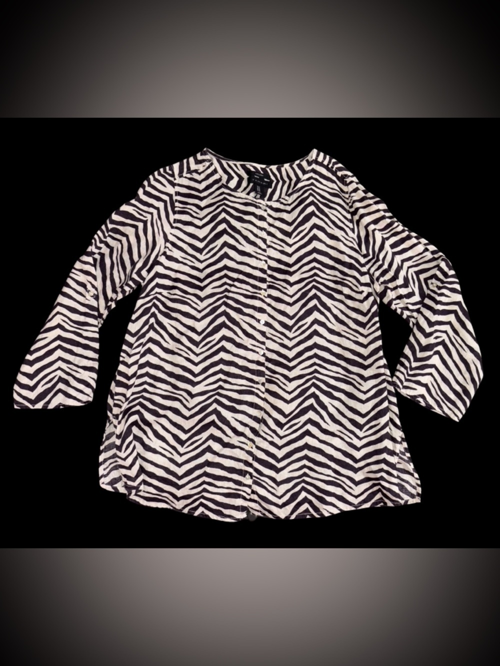 Tahari 100% Linen Zebra Print Button Front Blouse Size 1X Lightweight